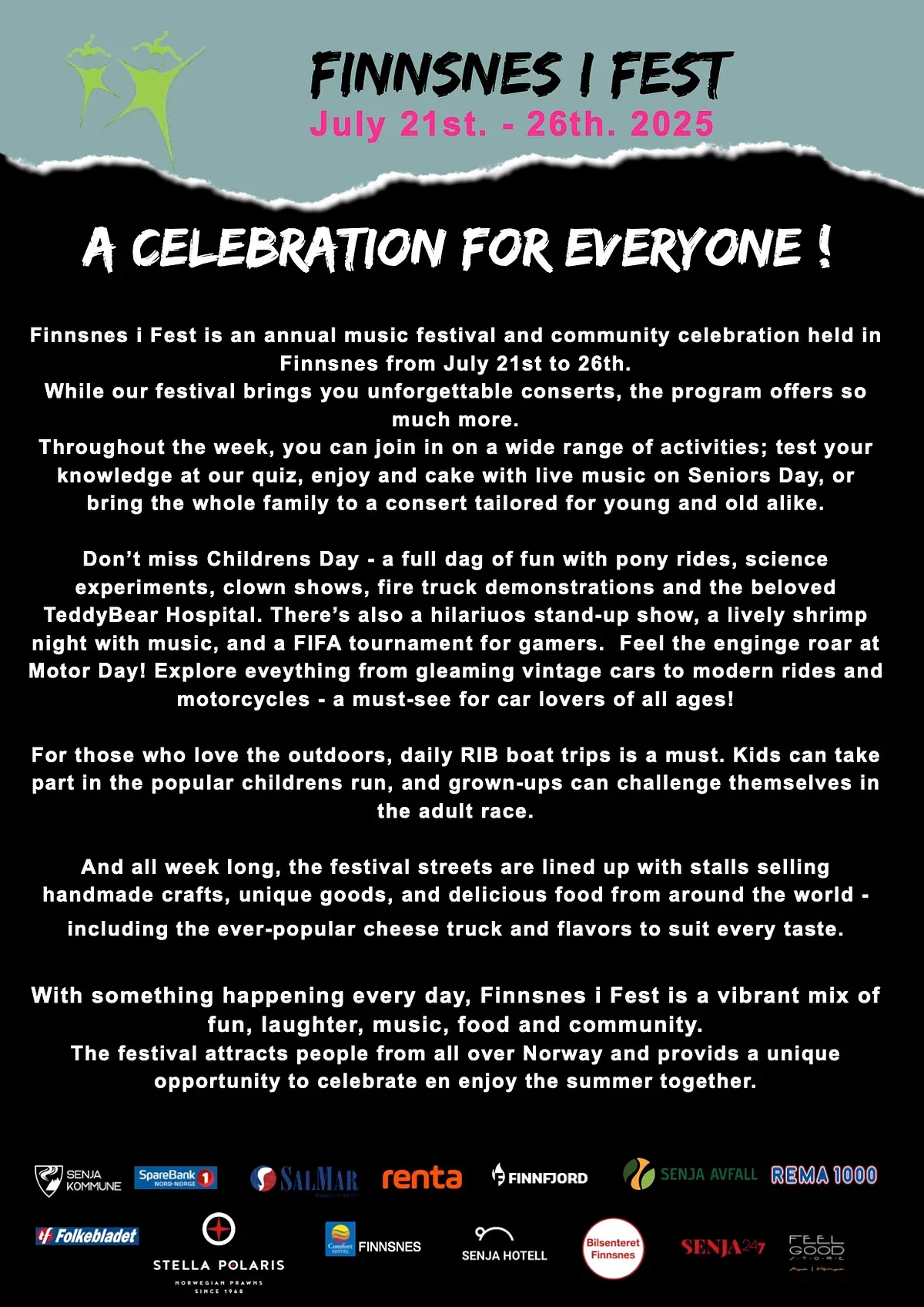 Finnsnes i Fest flyer with information in English